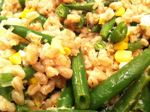 Farrow with green beans, corn, and feta