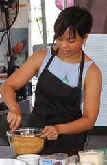 Lori Baltazar of Desserts Comes First charms the crowd with her wit and humor while demonstrating her Chocnut Queso Recipe