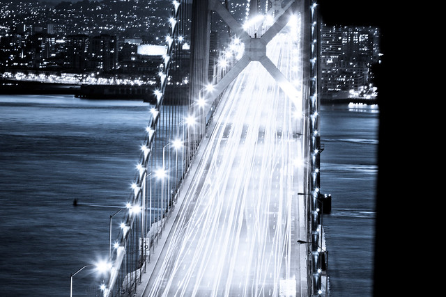 Moving Cars - San Francisco & Bay Bridge BW