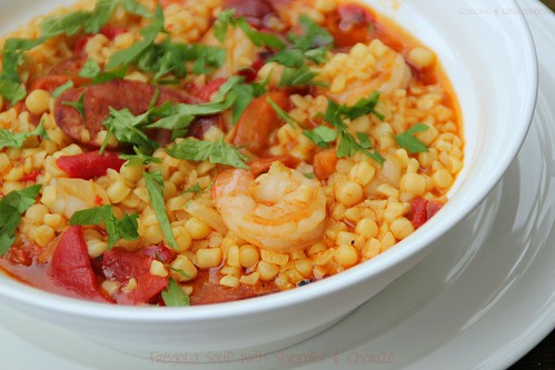 Fregola Soup with Shrimps & Chorizo