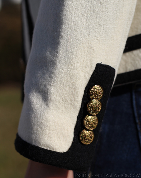 Fanfare jacket in felted wool button detail gold brass