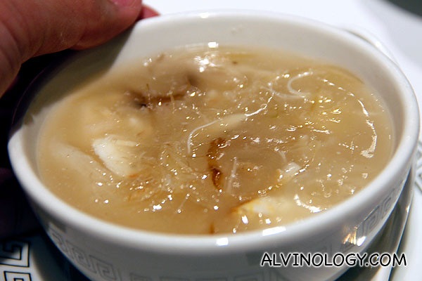 Individual portion of shark's fins soup