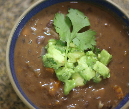 black bean soup with avocado salsa