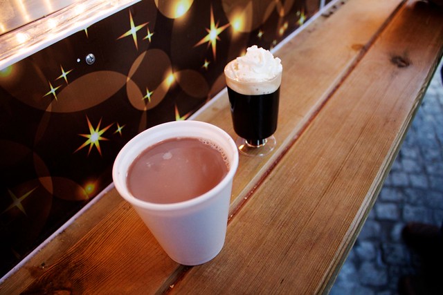 hot chocolate with amaretto for me, irish coffe for Joe.