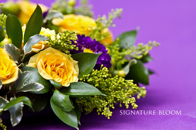 Wedding Florist Palo Alto Yellow and Purple Arrangements