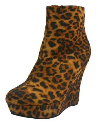 Cheetah Print Wedge High Heel Ankle Boots