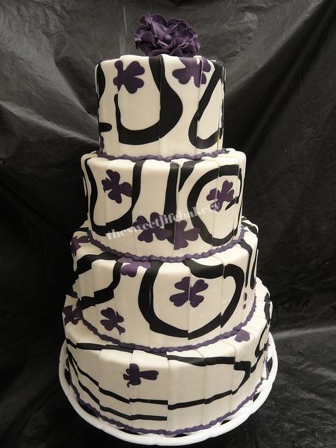 Black and White Swirl Cake with Purple Accent