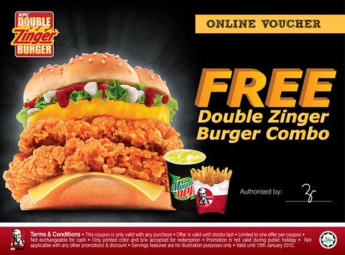 FREE KFC Double Zinger Burger Combo Vouchers
