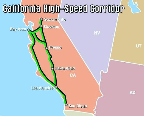 planned routes for HSP in California (via US DOT)