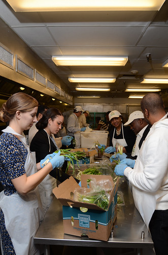 From left: Katie Yockam, Rural Development; Leslie Harvey, Departmental Management; Dr. Alma Hobbs, Associate Assistant Secretary for Administration; Pearlie Reed, Assistant Secretary for Administration; and William Milton Jr., Deputy Director, Office of Human Resource Management help prepare the evening meal at the D.C. Central Kitchen during USDA’s National Service Day on January 12, 2012.  NSD honors Dr. Martin Luther Kings’s contributions to the Civil Rights Movement. The D.C. Central Kitchen turns leftover food into millions of meals for thousands of at-risk individuals while offering nationally recognized culinary job training to once homeless and hungry adults.  USDA Photo by Tom Witham.