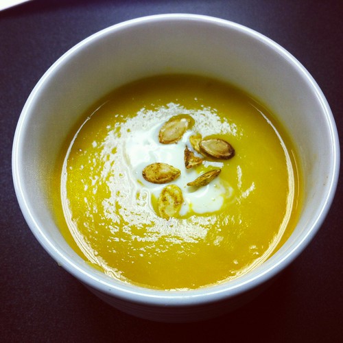 Butternut Squash Soup with Curried Pumpkin Seeds