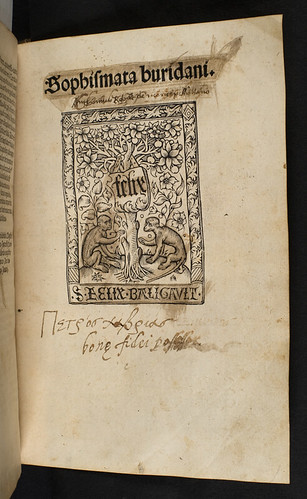 Annotated title-page of Buridanus, Johannes: Sophismata