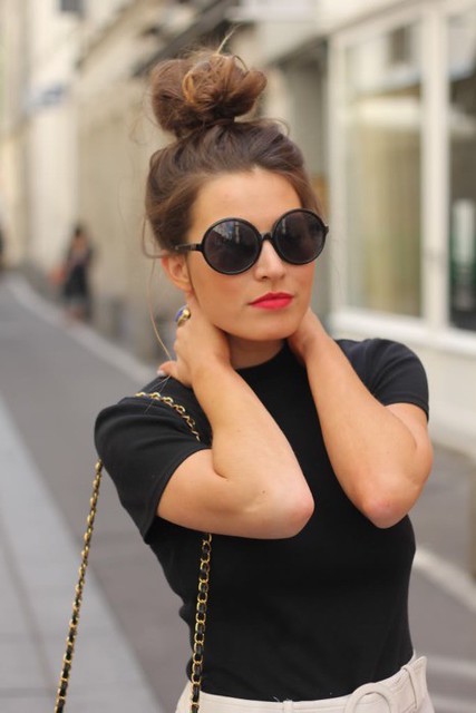 top bun and red lips