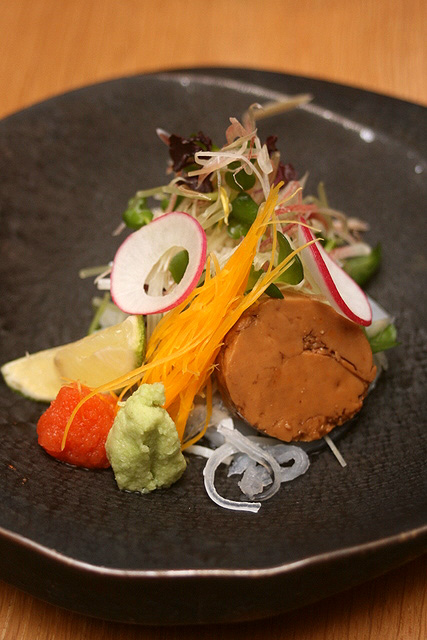 Sashimi: Puffer fish Chunk with Herbal Vegetables and Ankimo (Monkfish Liver)