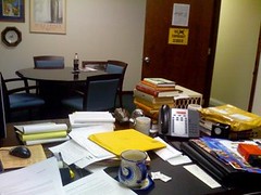 A very busy person's desk