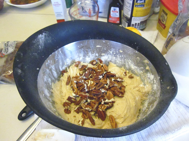 Putting in the pecans.