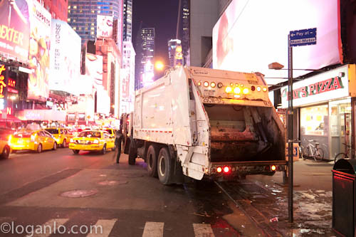 Garbage truck in Times Square, NYC
