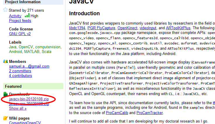 javacv   Java interface to OpenCV and more   Google Project Hosting