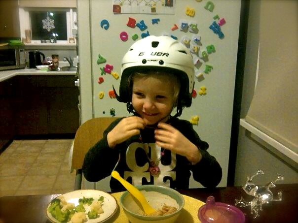 Zed with dinner helmet