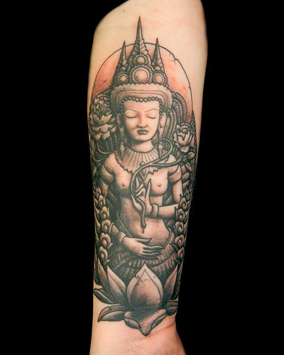 Black and Gray Apsara from Angkor Wat, by Megon Shore by UndertheNeedle