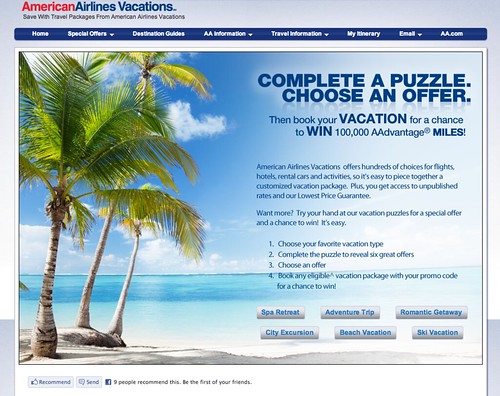 Screenshot of American Airlines Vacations Promotion
