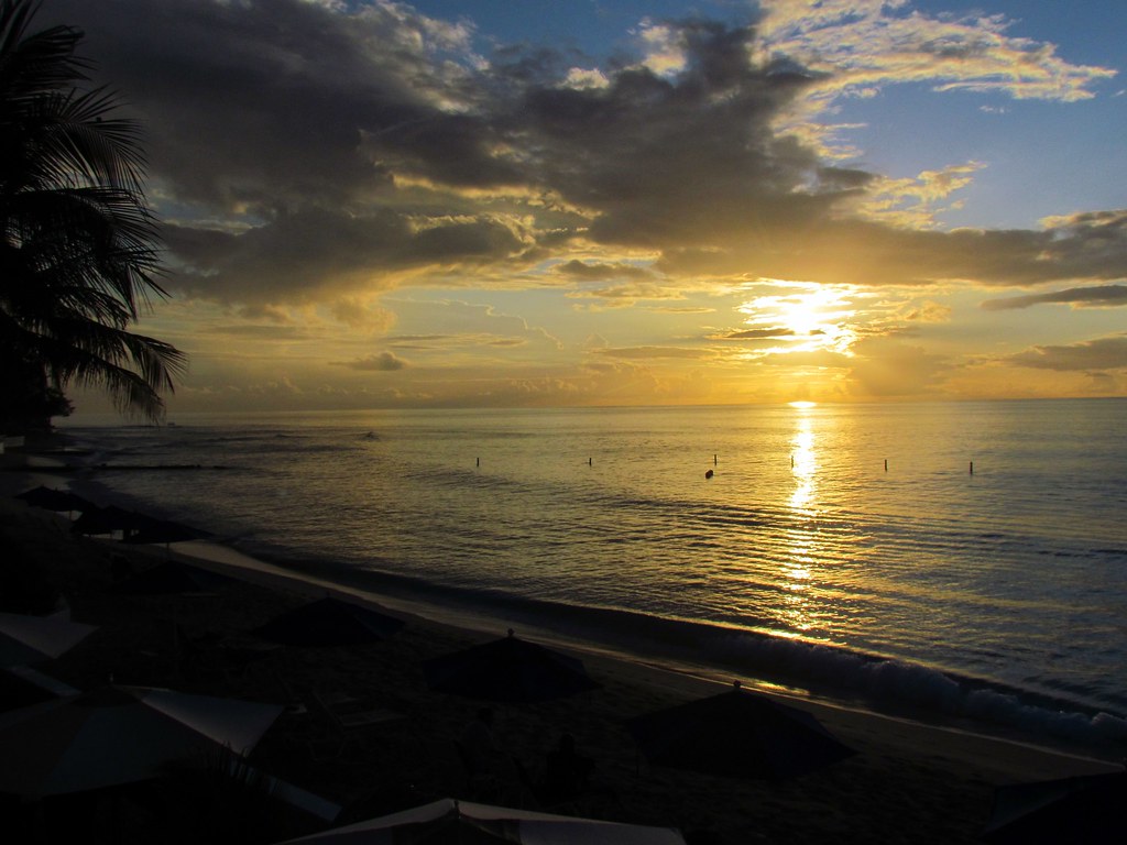 Sunset over Beach at Fairmont hotel, St James, Barbados