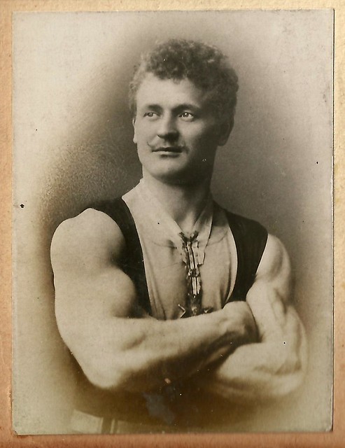 Now identified see comments below as early bodybuilder Eugen Sandow