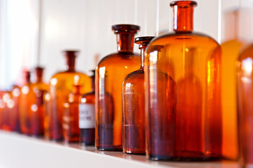 Old medicine glass bottles