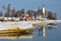 "Winter Reflections"  Point Aux Barques Lighthouse ~  Port Hope, Michigan by Michigan Nut