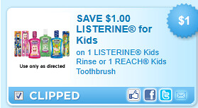 On 1 Listerine Kids Rinse Or 1 Reach Kids Toothbrush Coupon