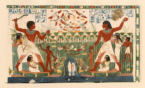 018-Nakht y su familia cazando aves- The tomb of Nakht at Thebes  1917- Norman de Garis Davies- © Universitätsbibliothek Heidelberg