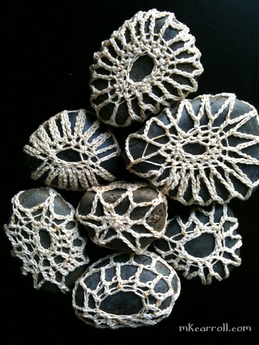 Crochet lace rock doilies, undersides