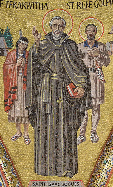 Cathedral Basilica of Saint Louis, mosaic of Saint Isaac Jogues, Blessed Kateri Tekakwitha, and Saint René Goupil