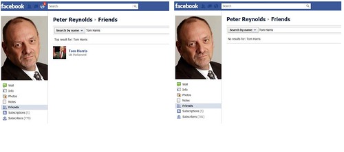 Tom Harris MP removes Peter Reynolds as a Facebook friend.