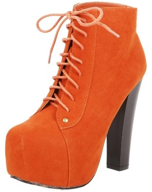 Victoria Lace Up Bright Ankle Boots ORANGE
