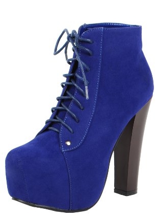 Victoria Lace Up Bright Ankle Boots BLUE
