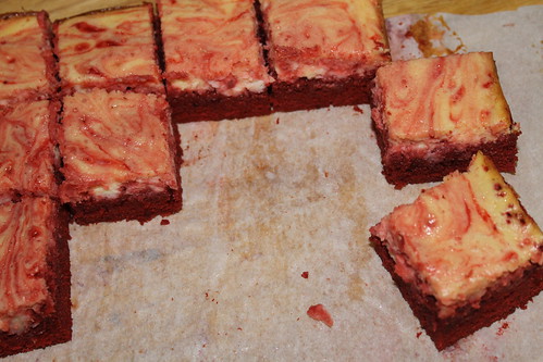 Red velvet brownies with a cream cheese swirl