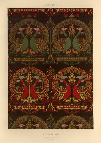 008-Tela de seda-siglo XIV-L'art arabe d'apres les monuments du Kaire…Vol 2-1877- Achille Prisse d'Avennes y otros.