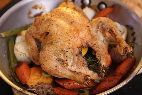 Roast Chicken with Lemon, Thyme, and Roasted Vegetables