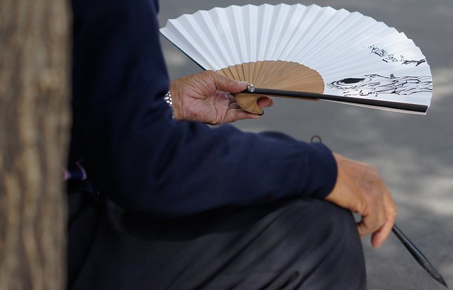 A Korean man with a traditional fan in Insadong - Seoul, Korean - photo by flickr user, NomadicSamuel