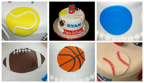 5th birthday sports themed cake collage