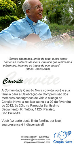 Participe da Celebração de Compromisso dos membros consagrados da Canção Nova! 02/02, às 20h! by cancaonovasp