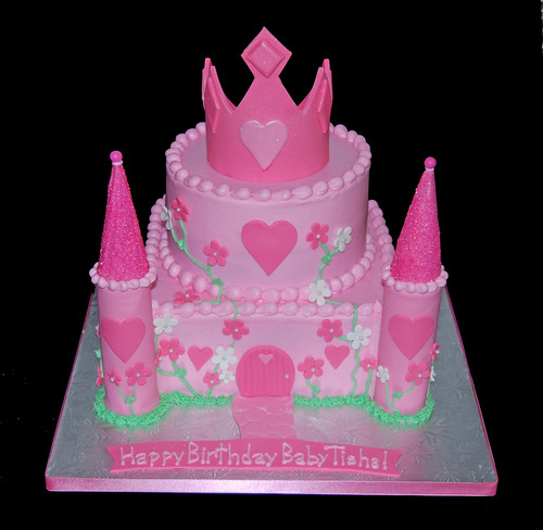 Pink Princess Birthday Castle Cake with Tiara