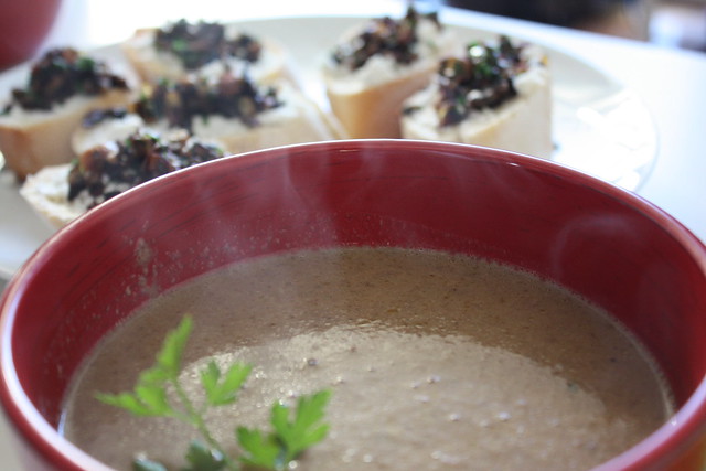 mushroom soup with home made vegetable stock