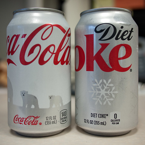 Regular and Diet Coke from the side