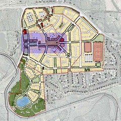 the walkable retail center is shaded in this neighborhood site plan (courtesy of Dover Kohl Town Planners)