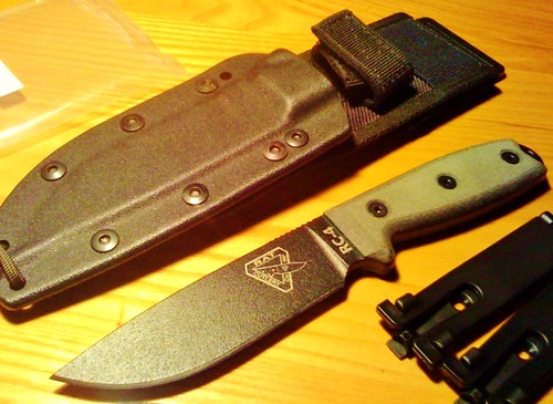 ESEE Knives ESEE-4 Knife 4.5" Black Plain Blade, Grey Micarta Handles, Black Sheath, MOLLE Locks, MOLLE Back