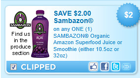 Sambazon Organic Amazon Superfood Juice Or Smoothie (either 10.5oz Or 32oz) Coupon