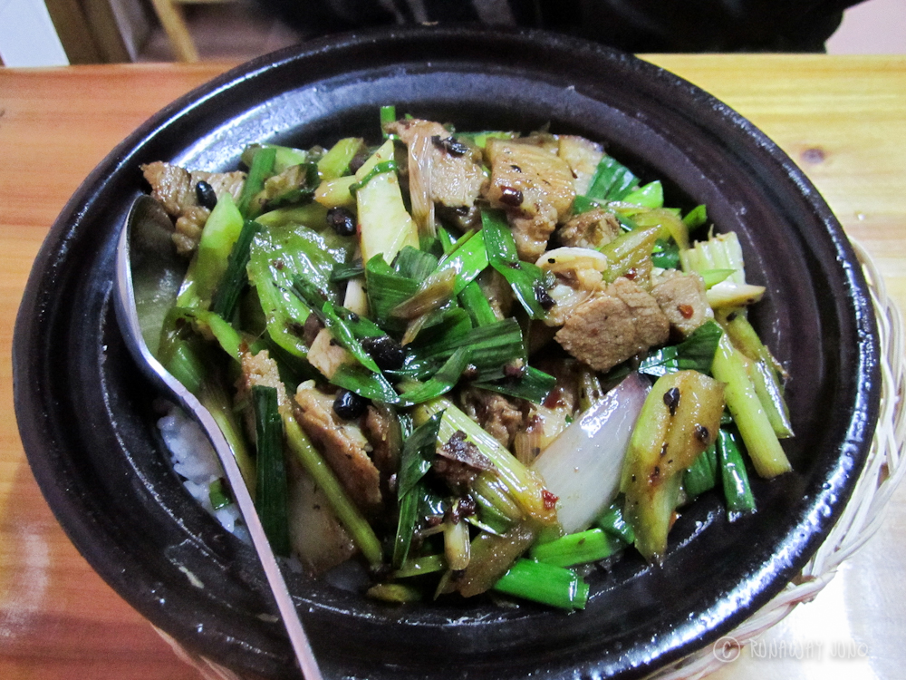 Twiced cooked pork claypot Yangshuo Guangxi China