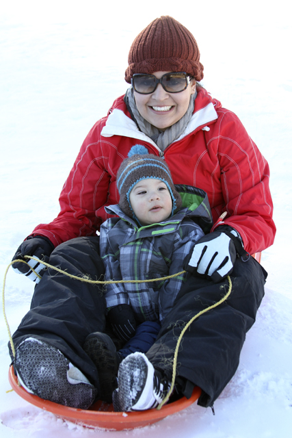 jc and mama on the sled